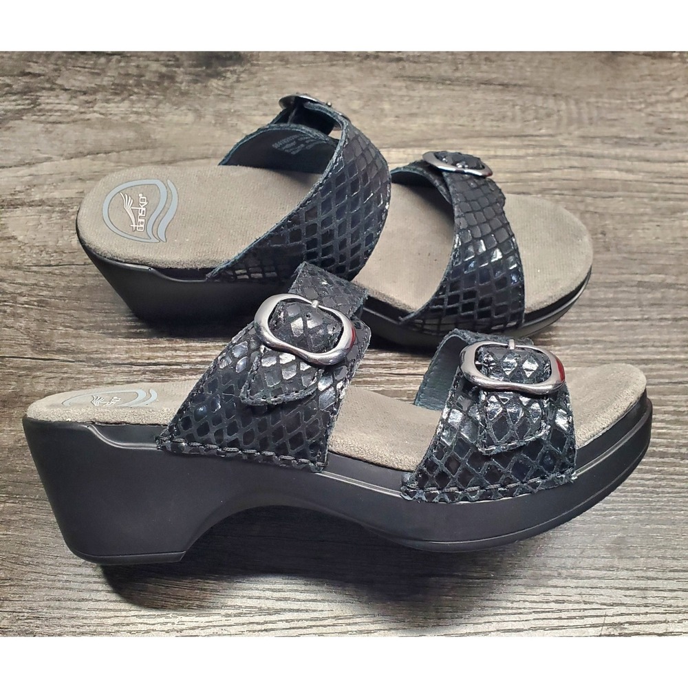 DANSKO Sophie Sandals Womens 37 6.5-7 Black Metallic Leather‎ Comfort Shoes NEW